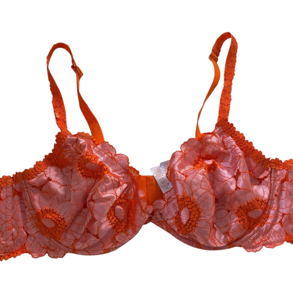 Savage X Fenty By Rhianna Orange Pink Lacy Underwire Bra Size 44D Feminine Sexy